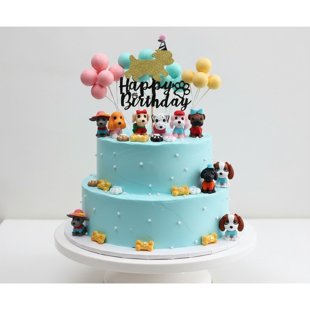 Dog Birthday Cake Topper Set Puppy Figures Balloons Paw Prints Bones 26pc Kit